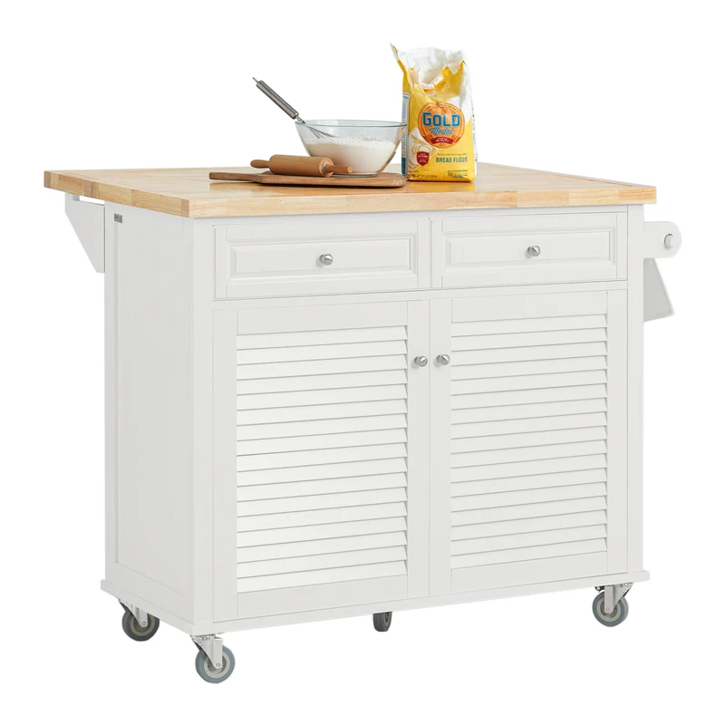 SoBuy FKW84-II-WN Desserte sur roulettes Meuble de Cuisine de Service Roulant avec Plans de Travail Rabattable