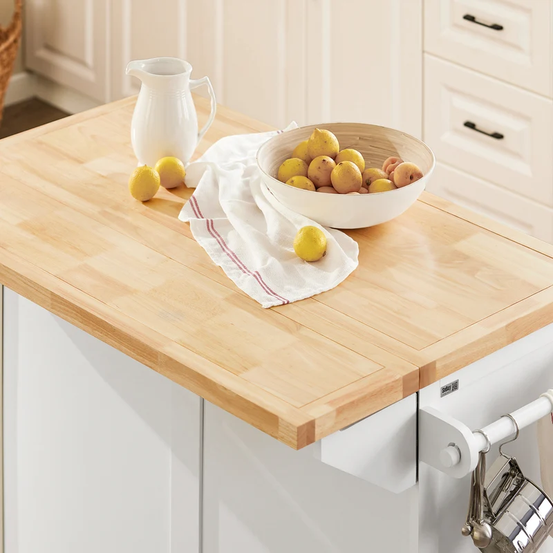 SoBuy FKW84-II-WN Desserte sur roulettes Meuble de Cuisine de Service Roulant avec Plans de Travail Rabattable