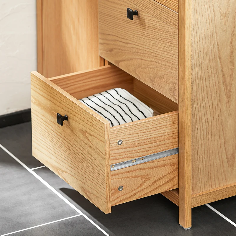 SoBuy BZR97-N Armoire à Linge avec Sac à Linge, Meuble Bas, Commode, Armoire Toilette avec 3 Tiroirs et 1 Panier à Linge