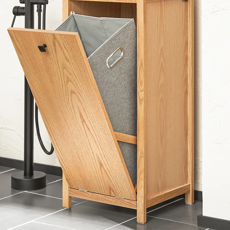 SoBuy BZR96-N Armoire à Linge avec Sac à Linge, Meuble Bas, Commode, Coffre à Linge, Porte Vêtement avec 1 Panier à Linge