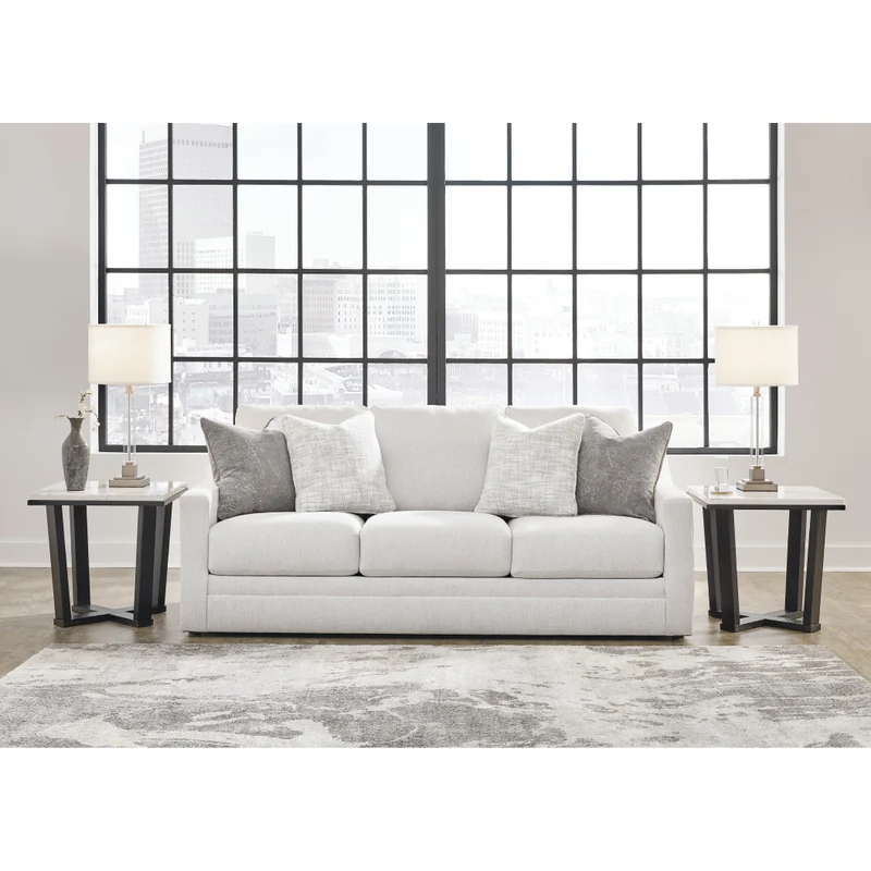 Sofa en tissu texturé blanc avec coussins - Maitelynn