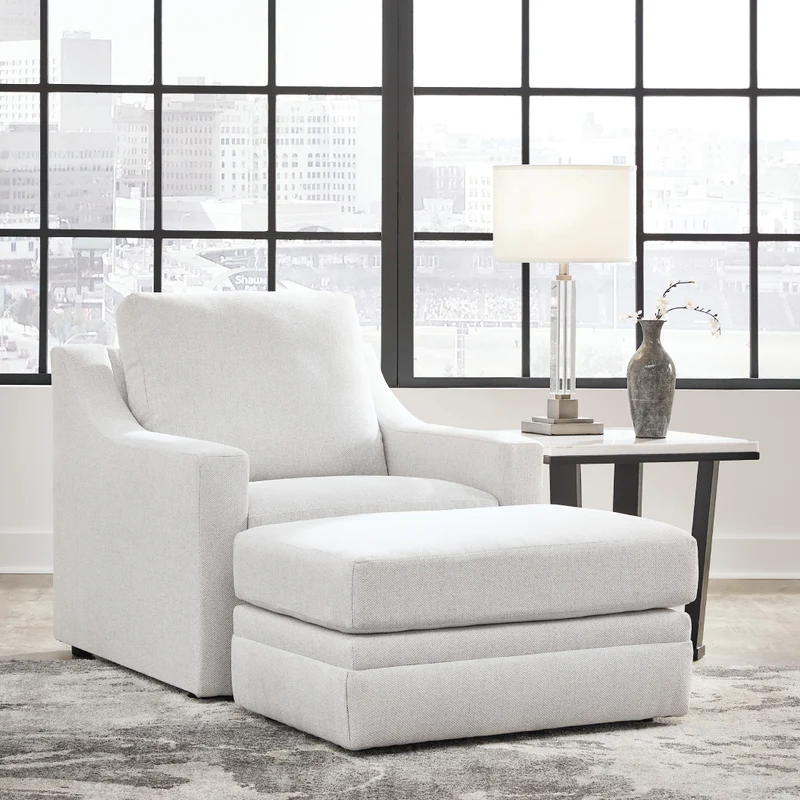 Ottoman en tissu texturé blanc - Maitelynn