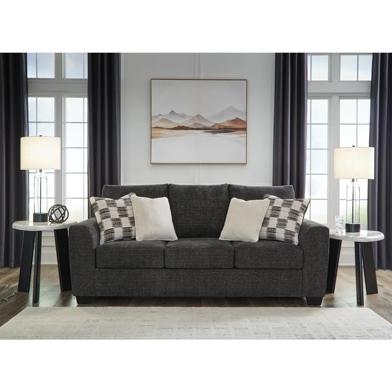 Sofa-lit en tissu noir ébène avec matelas 60 po - Loreo