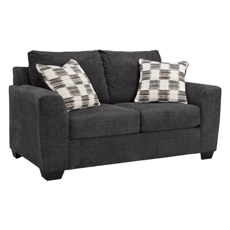 Causeuse en tissu noir ébène avec coussins - Loreo
