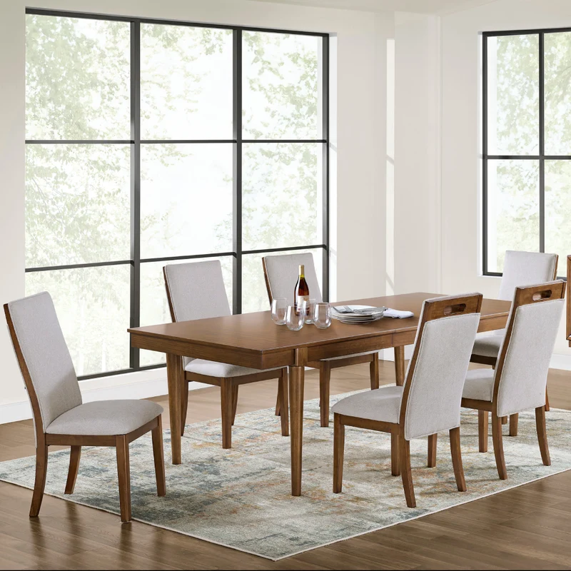 Table de salle à manger extensible en bois/placage de manguier brun - Lyncott