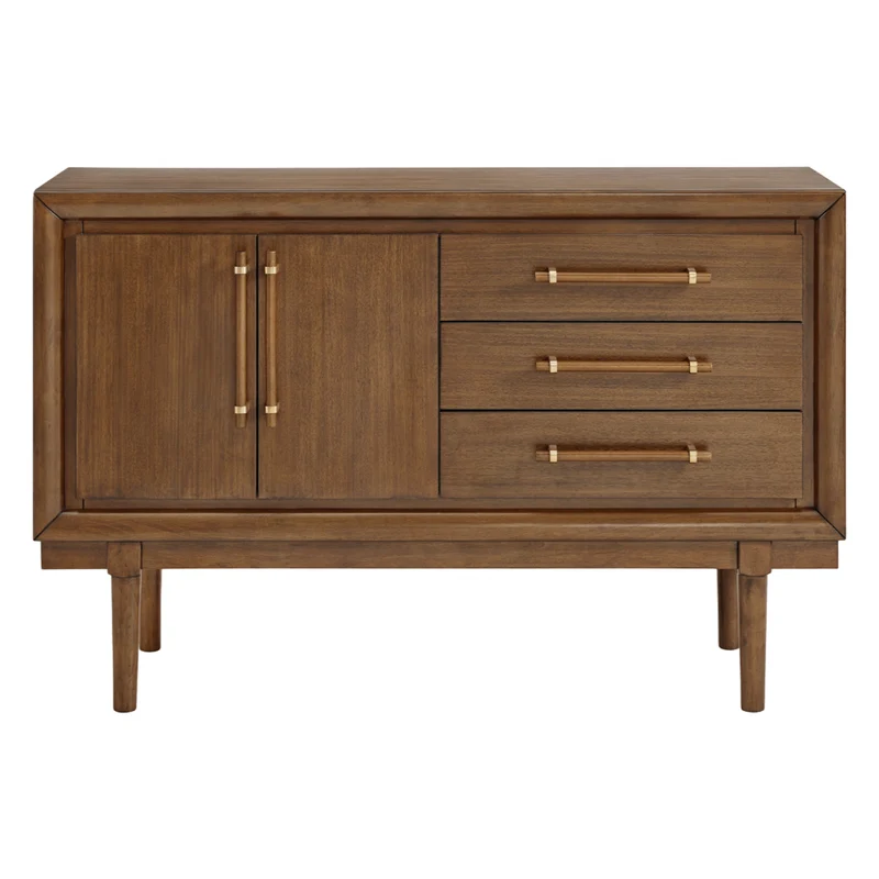 Buffet en bois/placage de manguier brun avec 2 portes et 3 tiroirs - Lyncott