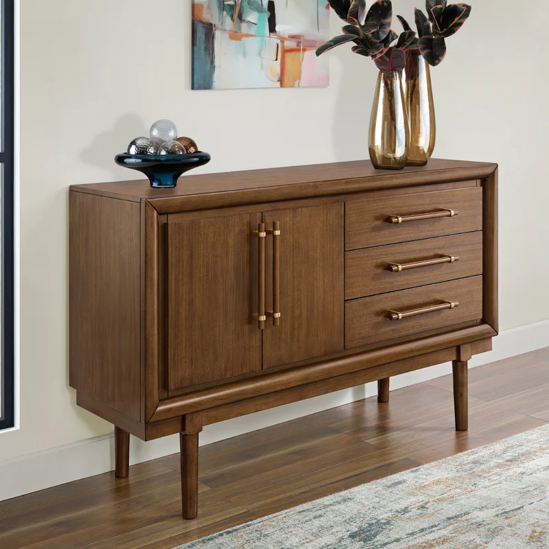 Buffet en bois/placage de manguier brun avec 2 portes et 3 tiroirs - Lyncott