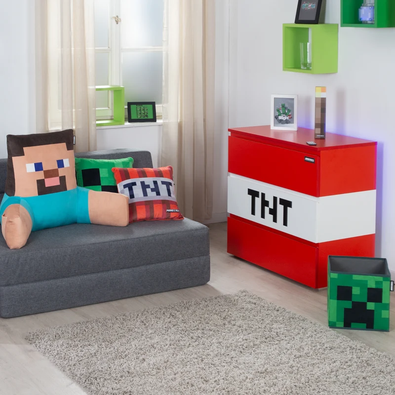 Kommode 'Minecraft' mit 3 Schubladen - LED Beleuchtung - Rot / Weiß