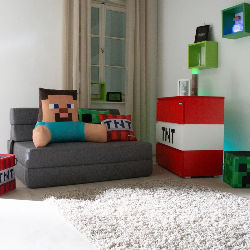 Kommode 'Minecraft' mit 3 Schubladen - LED Beleuchtung - Rot / Weiß