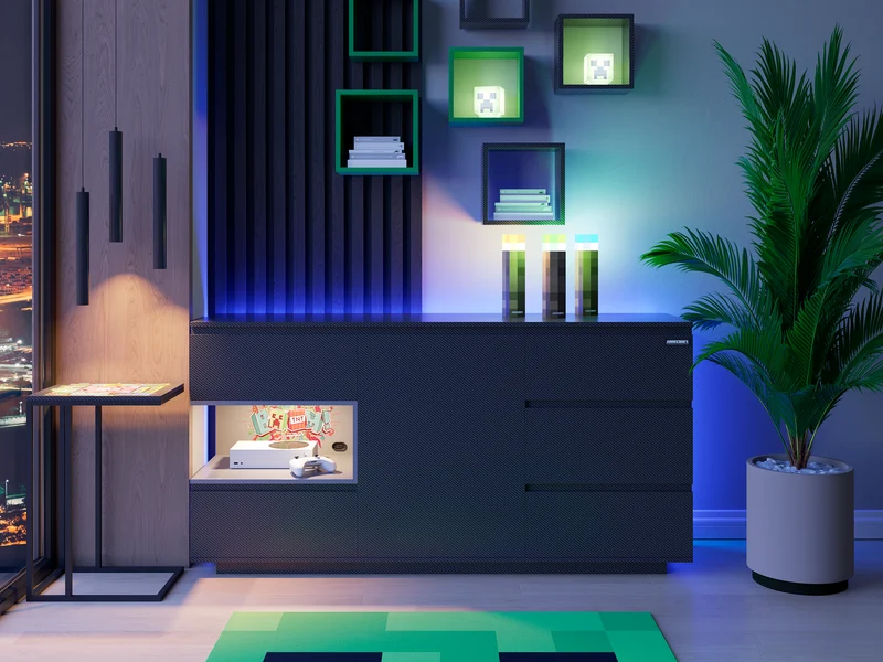 Sideboard 'Minecraft' mit 5 Schubladen und 1 Tür - Offene Ablage für Konsole - Anthrazit