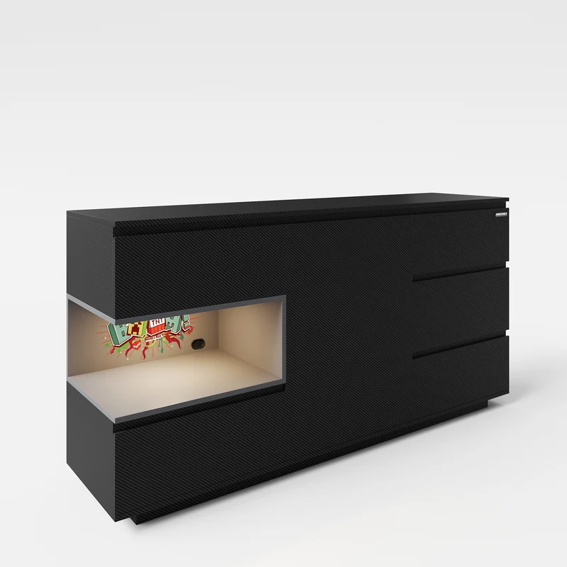 Sideboard 'Minecraft' mit 5 Schubladen und 1 Tür - Offene Ablage für Konsole - Anthrazit