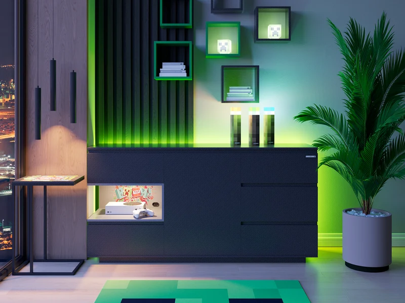 Sideboard 'Minecraft' mit 5 Schubladen und 1 Tür - Offene Ablage für Konsole - Anthrazit