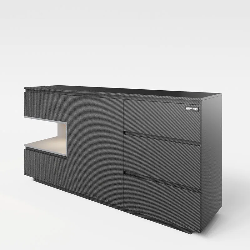 Sideboard 'Minecraft' mit 5 Schubladen und 1 Tür - Offene Ablage für Konsole - Anthrazit