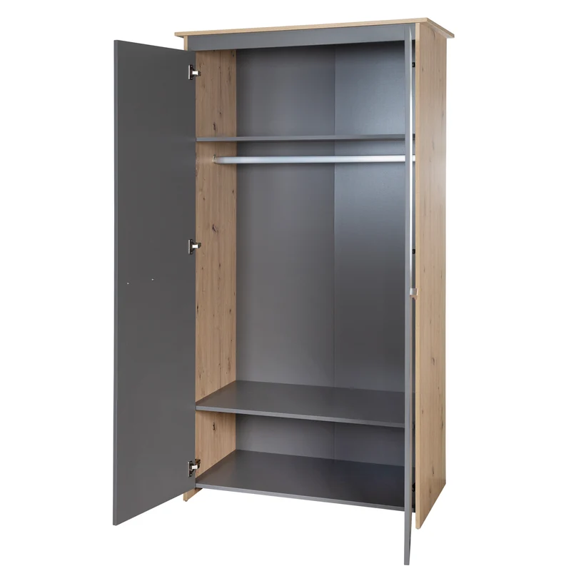 Kinderkleiderschrank 2-türig 'Anna' - Anthrazit / Dekor Kent Eiche