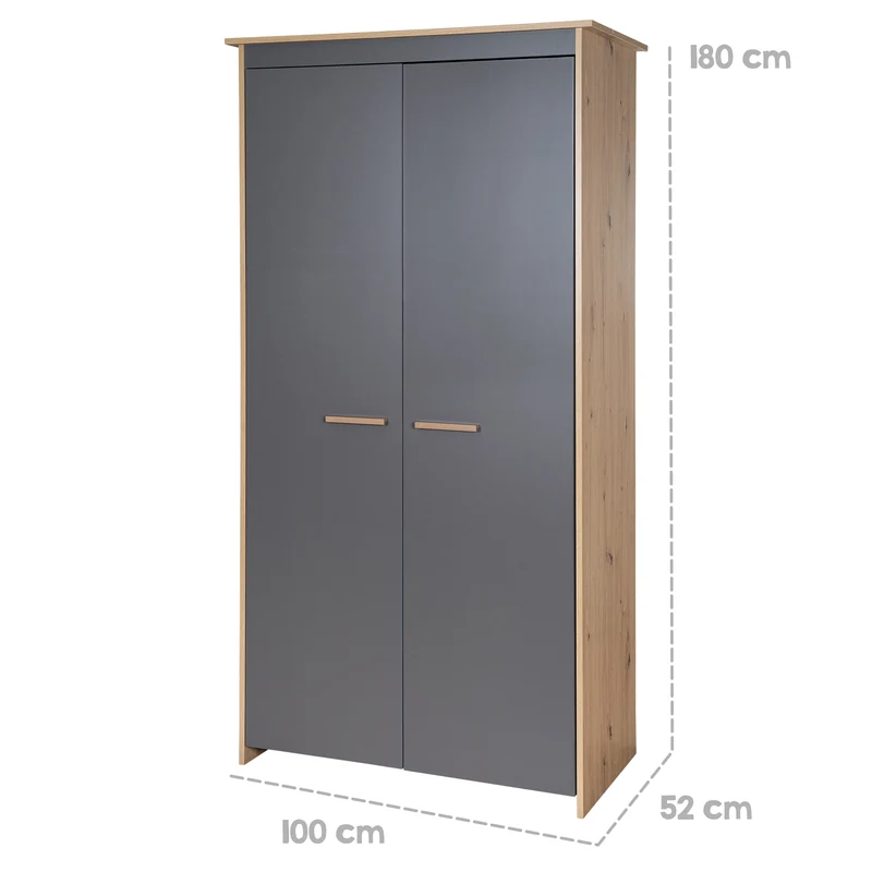 Kinderkleiderschrank 2-türig 'Anna' - Anthrazit / Dekor Kent Eiche