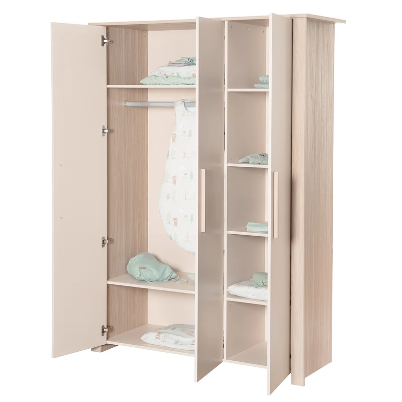 Kinderkleiderschrank 3-türig 'Momo' mit Massivholzgriffen - Cashmere / Tristan Eiche