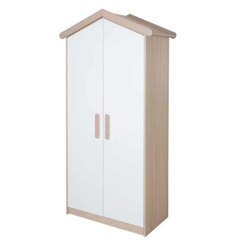 Kinderkleiderschrank 'Cabane' 2-türig in Hausoptik - Weiß / Eichen-Dekor