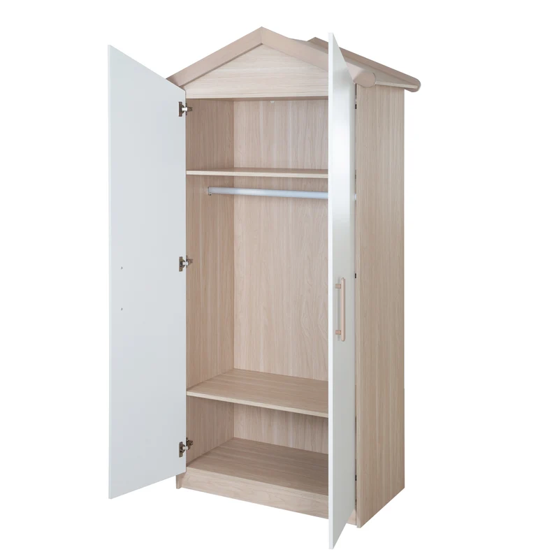 Kinderkleiderschrank 'Cabane' 2-türig in Hausoptik - Weiß / Eichen-Dekor