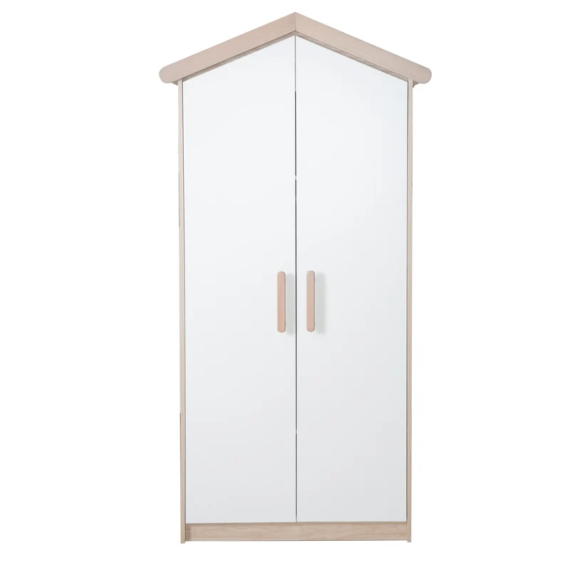 Kinderkleiderschrank 'Cabane' 2-türig in Hausoptik - Weiß / Eichen-Dekor