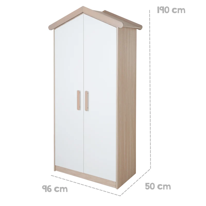 Kinderkleiderschrank 'Cabane' 2-türig in Hausoptik - Weiß / Eichen-Dekor