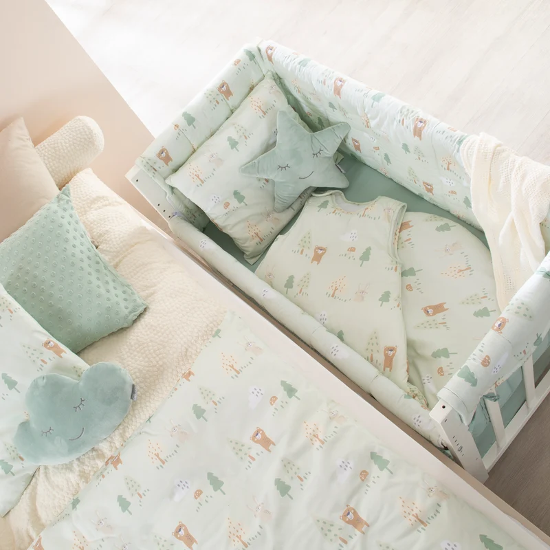 Stubenbett 4 in 1 'Woodland Buddies' inkl. textiler Ausstattung - Weiß / Pastellgrün