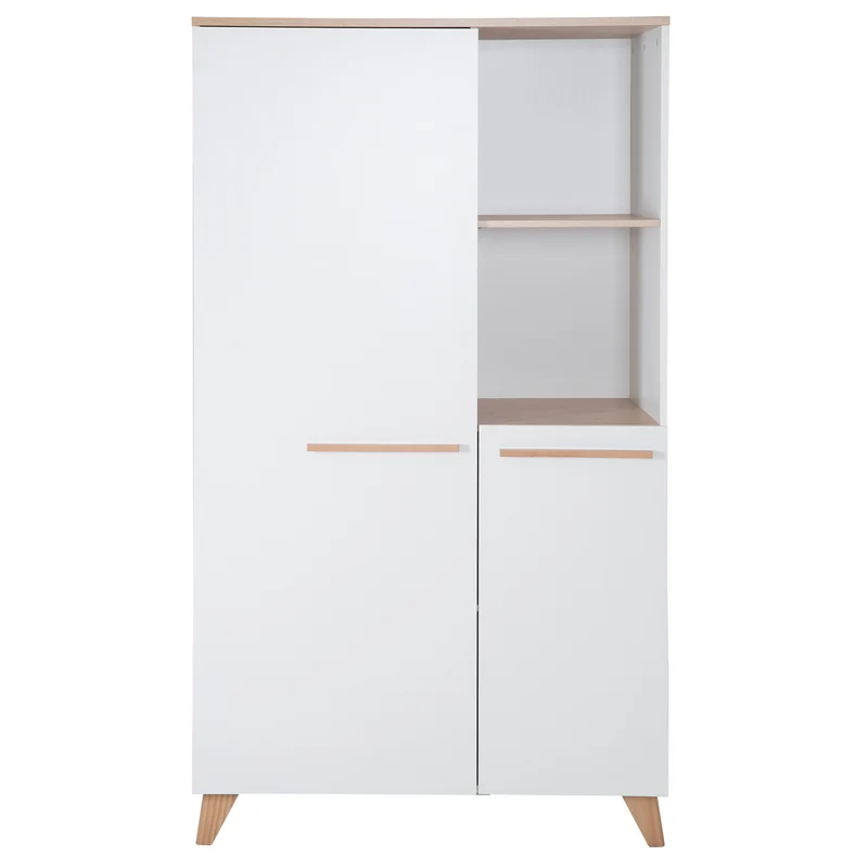 Kinderkleiderschrank 2-türig 'Leon' - Griffe + Füße aus Massivholz - Weiß / Othello Eiche