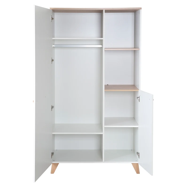 Kinderkleiderschrank 2-türig 'Leon' - Griffe + Füße aus Massivholz - Weiß / Othello Eiche