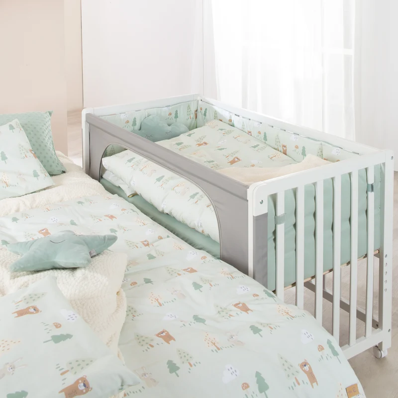 Room Bed 60 x 120 cm 'Woodland Buddies' inkl. Textilausstattung - Weiß / Pastellgrün