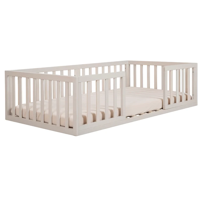 Montessori Bodenbett inkl. Lattenrost & Rausfallschutz - Stone Washed