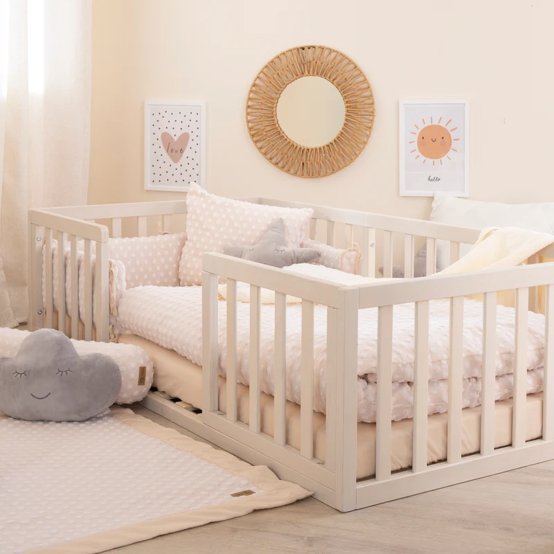 Montessori Bodenbett inkl. Lattenrost & Rausfallschutz - Stone Washed