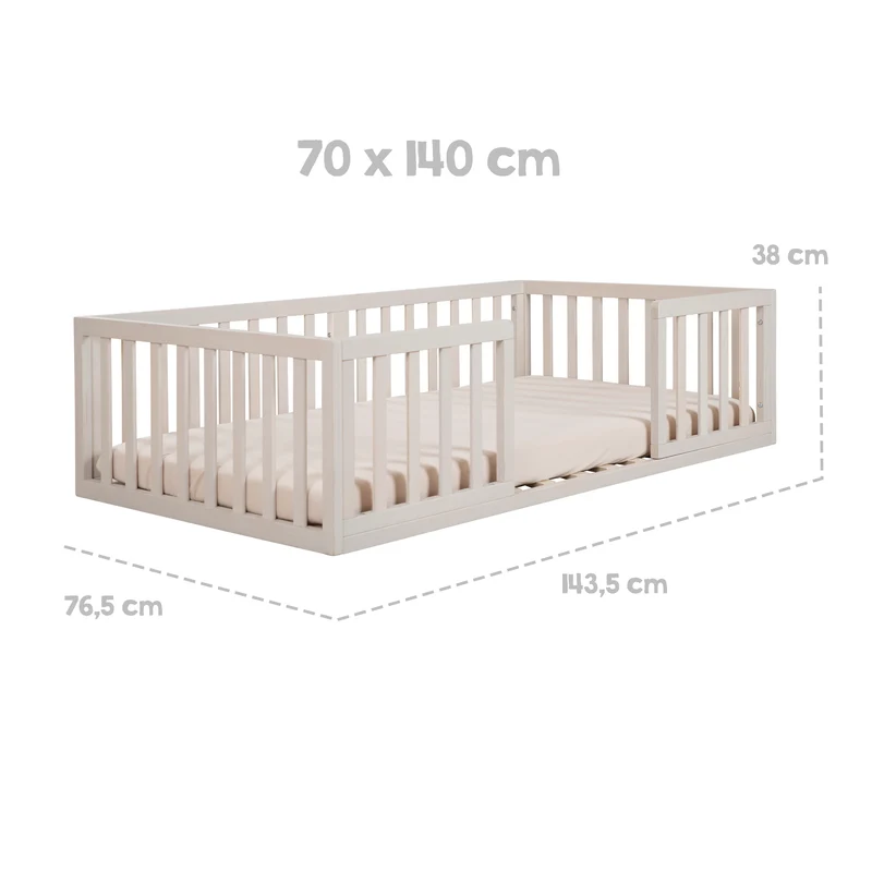 Montessori Bodenbett inkl. Lattenrost & Rausfallschutz - Stone Washed