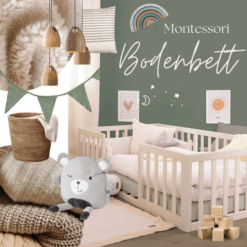 Montessori Bodenbett inkl. Lattenrost & Rausfallschutz - Stone Washed