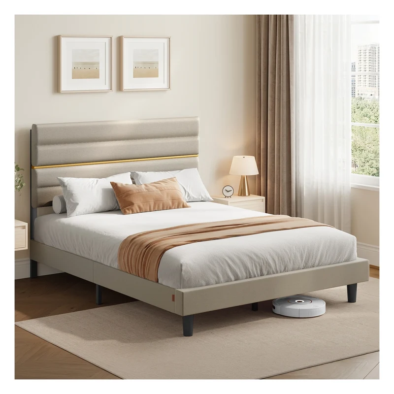 Cama matrimonial con cabecero acolchado ajustable