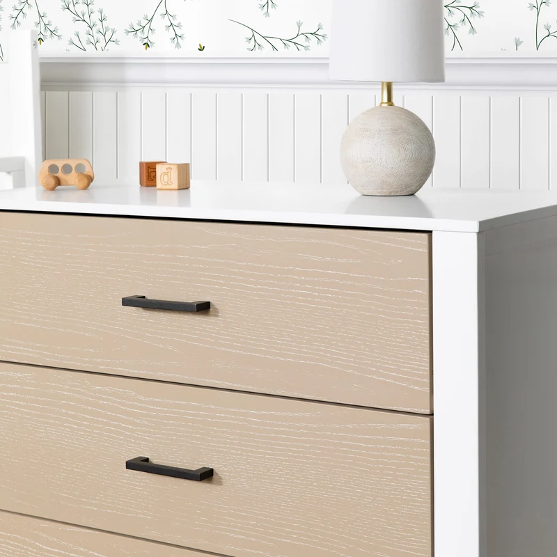 Commode 3 Tiroirs Radley - Blanc et Bois Côtier