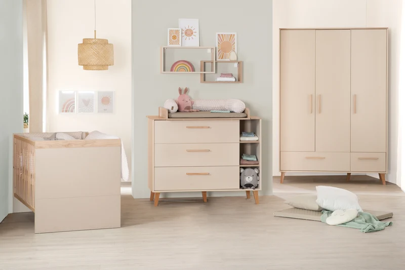 Kleiderschrank 'Jil' 3-türig mit 2 Schubladen - Cashmere / Chestnut