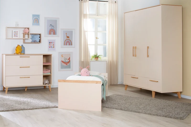 Kleiderschrank 'Jil' 3-türig mit 2 Schubladen - Cashmere / Chestnut