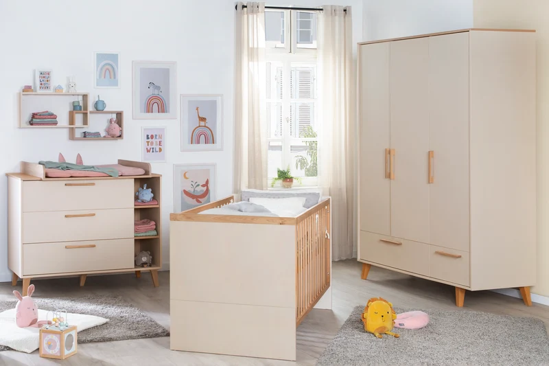 Kleiderschrank 'Jil' 3-türig mit 2 Schubladen - Cashmere / Chestnut