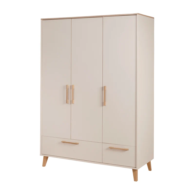 Kleiderschrank 'Jil' 3-türig mit 2 Schubladen - Cashmere / Chestnut