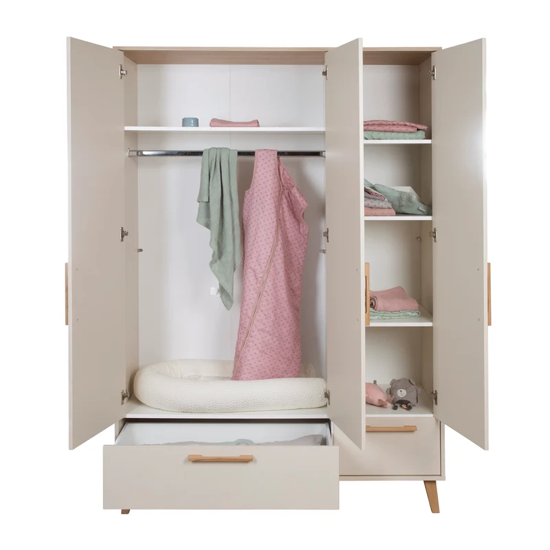 Kleiderschrank 'Jil' 3-türig mit 2 Schubladen - Cashmere / Chestnut