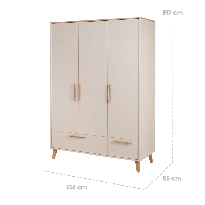Kleiderschrank 'Jil' 3-türig mit 2 Schubladen - Cashmere / Chestnut