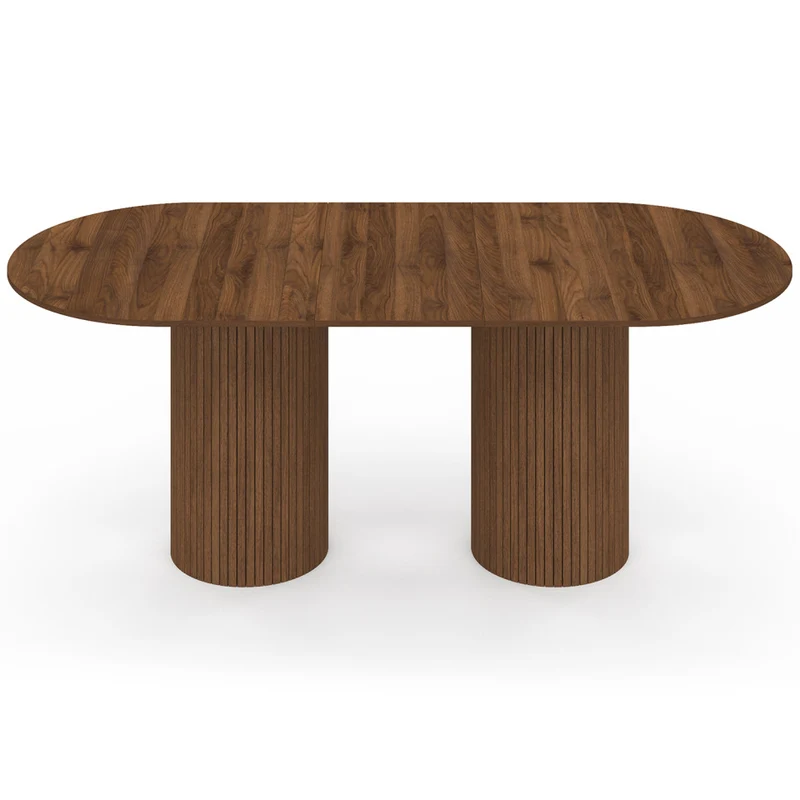 Table à manger extensible Albane 160-200cm 2 pieds pylône effet noyer