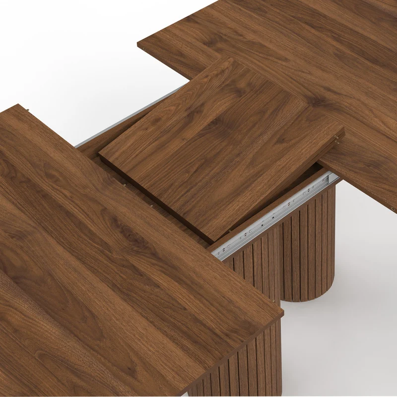 Table à manger extensible Albane 160-200cm 3 pieds pylône effet noyer