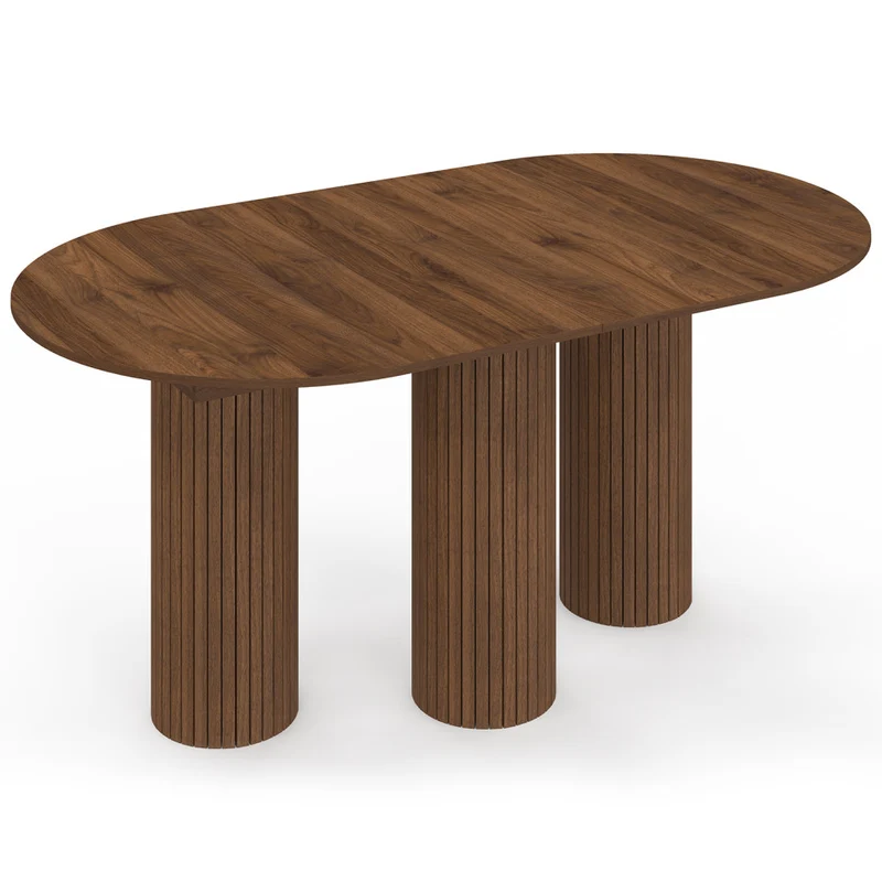 Table à manger extensible Albane 160-200cm 3 pieds pylône effet noyer