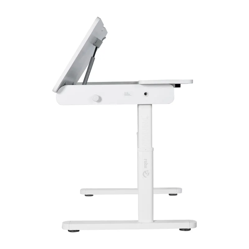 Kinderschreibtisch mit Schublade - Höhenverstellbar - Ergonomisches Design mit Stauraum & rechte Arbeitsfläche neigbar - Weiß
