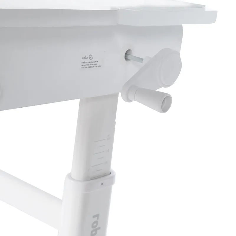 Kinderschreibtisch mit Schublade - Höhenverstellbar - Ergonomisches Design mit Stauraum & rechte Arbeitsfläche neigbar - Weiß