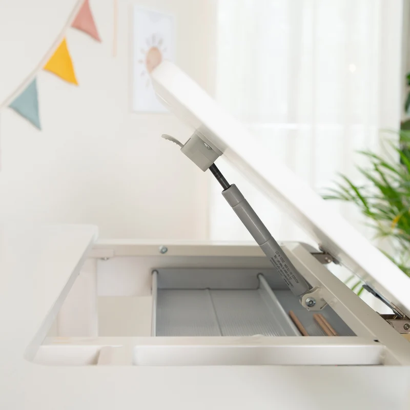 Kinderschreibtisch mit Schublade - Höhenverstellbar - Ergonomisches Design mit Stauraum & rechte Arbeitsfläche neigbar - Weiß
