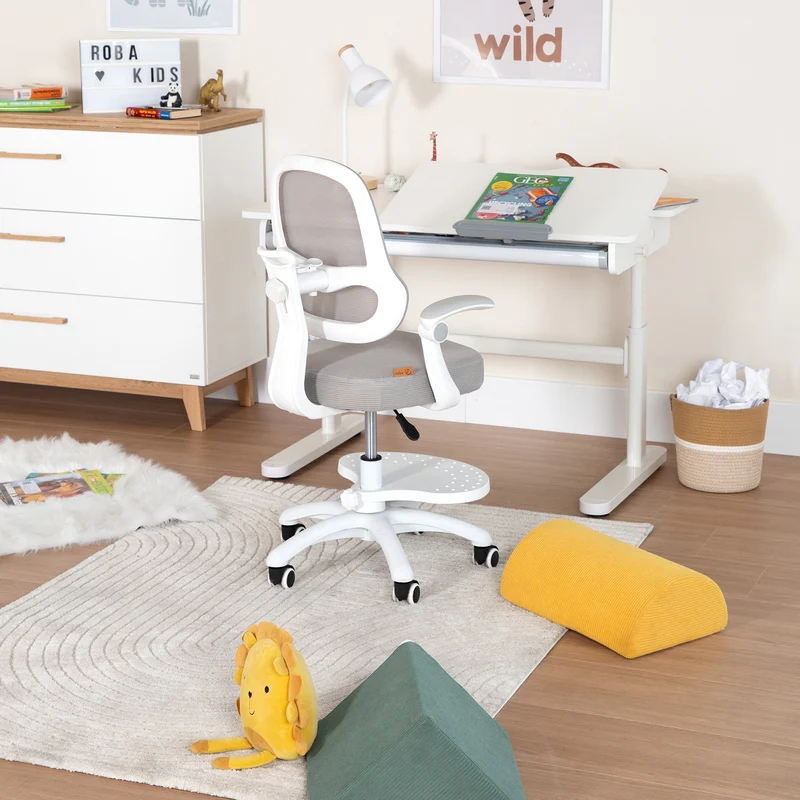 Kinderschreibtisch mit Schublade - Höhenverstellbar - Ergonomisches Design mit Stauraum & rechte Arbeitsfläche neigbar - Weiß