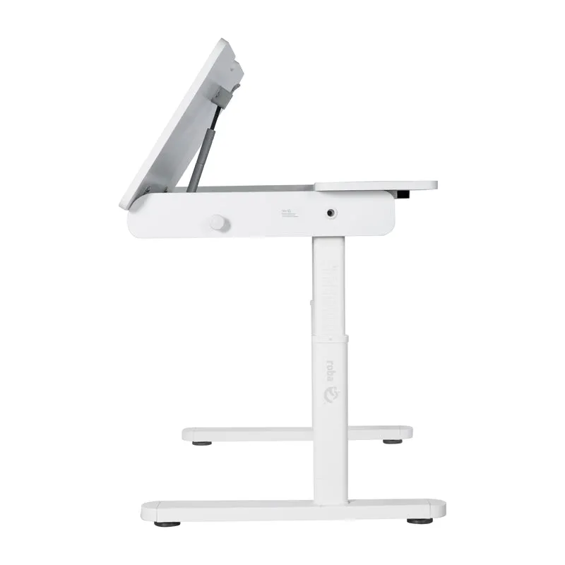 Kinderschreibtisch mit Schublade - Höhenverstellbar - Ergonomisches Design mit Stauraum & neigbarer Arbeitsfläche - Weiß