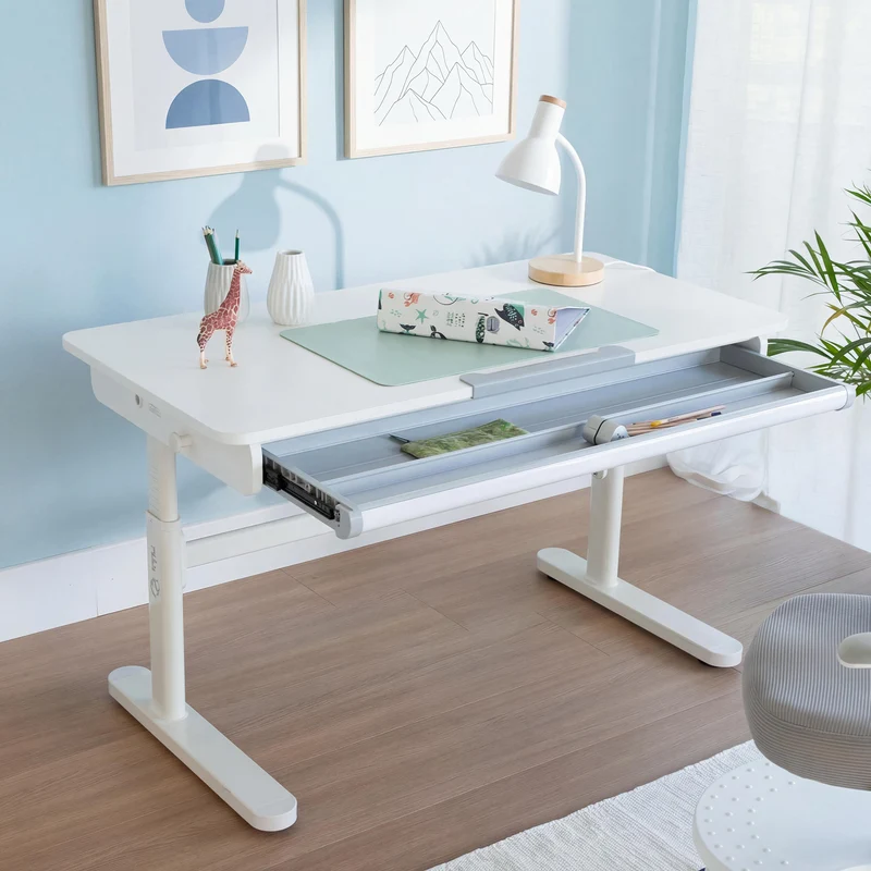 Kinderschreibtisch mit Schublade - Höhenverstellbar - Ergonomisches Design mit Stauraum - Modernes Design - Weiß