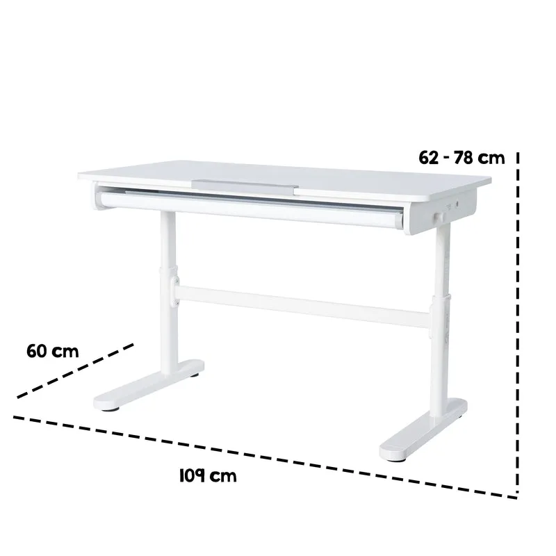 Kinderschreibtisch mit Schublade - Höhenverstellbar - Ergonomisches Design mit Stauraum - Modernes Design - Weiß